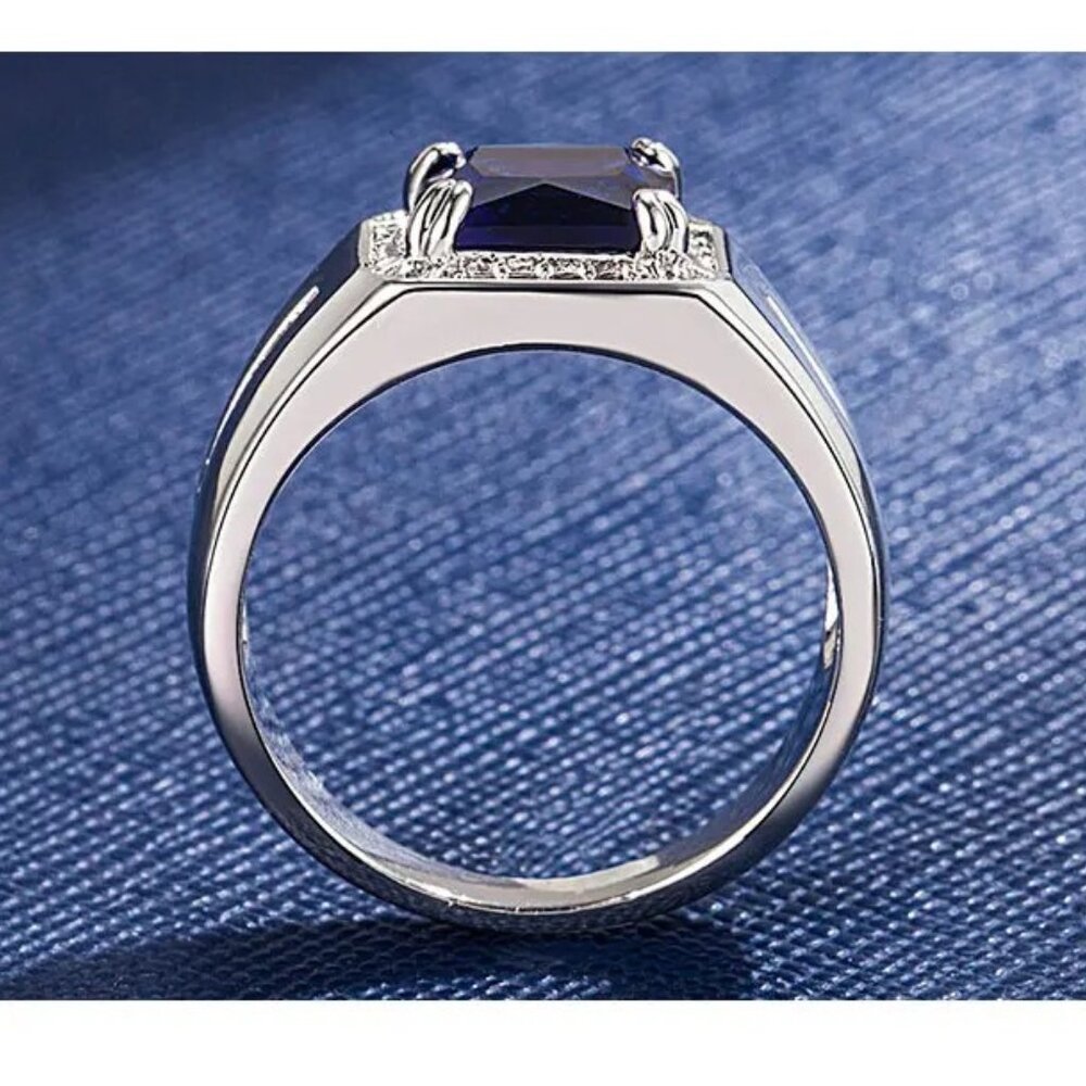 🆕 Men's Micro Pave 3.00ctw. Sapphire and   Diamond Ring 18K White Gold Pltd 🆕 - Picture 6 of 7